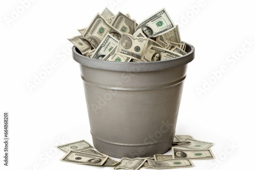 Money metal dustbin isolated on white. Dust inflation solitary ideas trade. Generate Ai