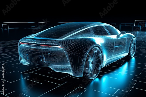 Futuristic Car Made Out With Data Signals, Technology Car, Auto Car Technology, car signals