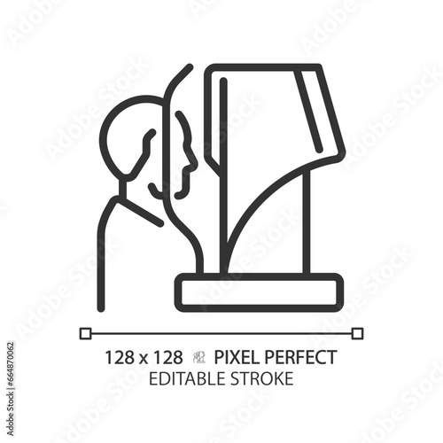 2D pixel perfect editable black computerized eye testing icon, isolated simple vector, thin line illustration representing eye care.