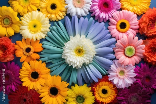 bright flowers organized into a color wheel formation