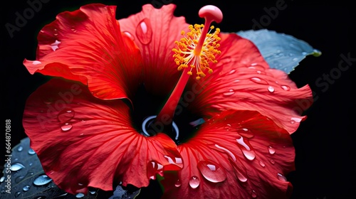 A hibiscus flower with a black background.