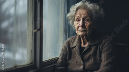 Depressed elderly woman at home. Senior woman mental health concept