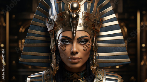 Cleopatra, Queen of Ancient Egypt, in golden attire, as Queen and Pharaoh, Generative AI