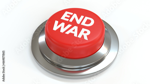 End war text on red button 3d illustration. Represents concept of taking action to stop conflict and promote peace.