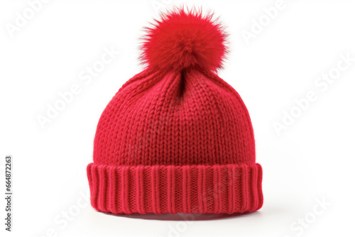 woolen hat, featuring a red pom-pom, combines style and warmth to create a comfortable and fashionable winter accessory.
