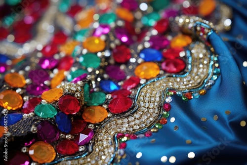 detail shot of beads and sequins on a dance costume