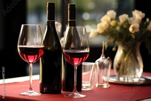 wine glasses and a bottle, set for a private celebration