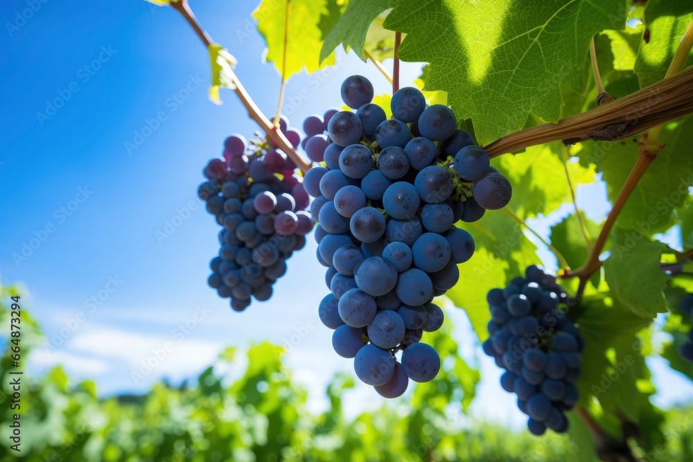Closeup Of Grapes Growing In Vineyard.