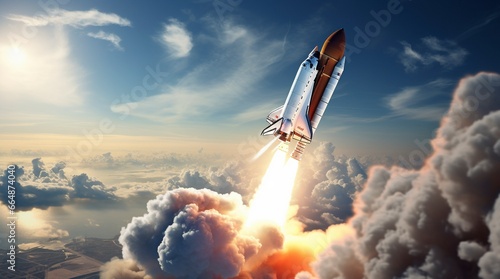 Un cohete saliendo de la atmósfera terrestre photo