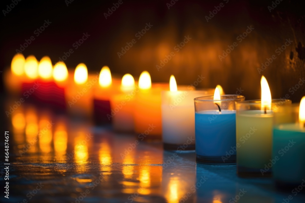 a row of lit candles for promoting peaceful ambiance a row of lit candles for promoting peaceful ambiance