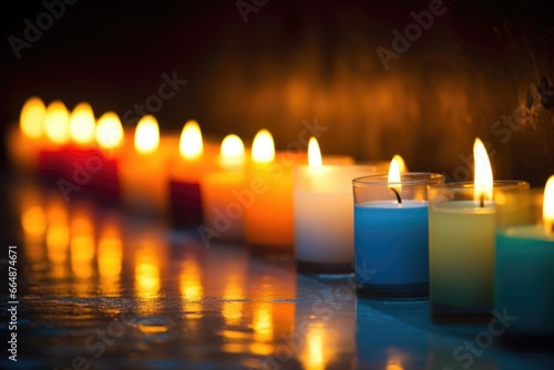 a row of lit candles for promoting peaceful ambiance
