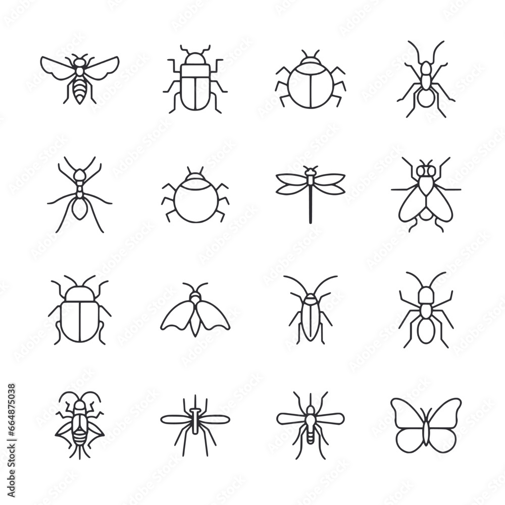 set of icons bugs and insect - obrazy, fototapety, plakaty 