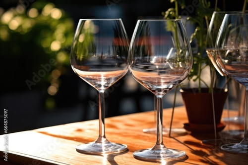 wine glasses on an outdoor table