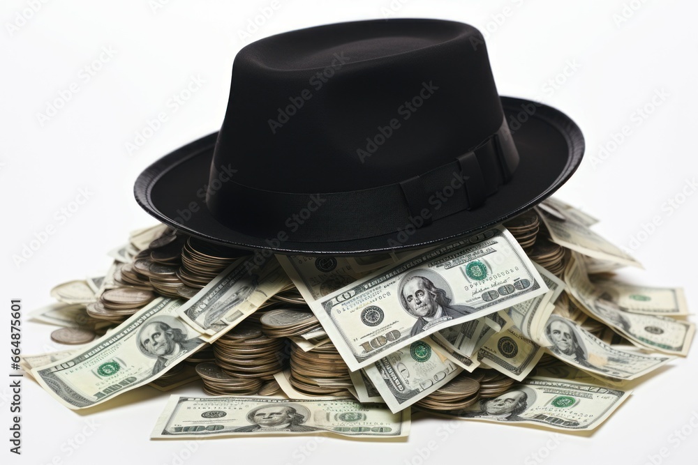 Musician hat with money isolated on white need. Ivory bank loan poor. Generate Ai - obrazy, fototapety, plakaty 