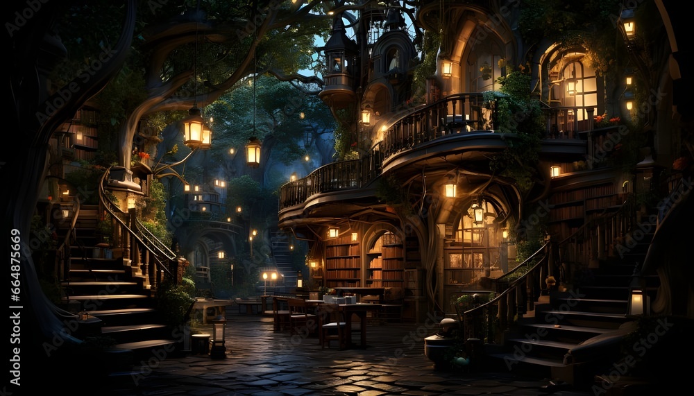 fantasy house at night