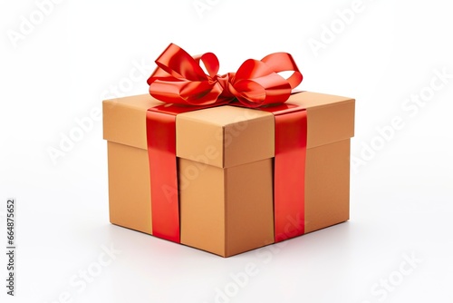 Gift box with red ribbon isolated on white background.