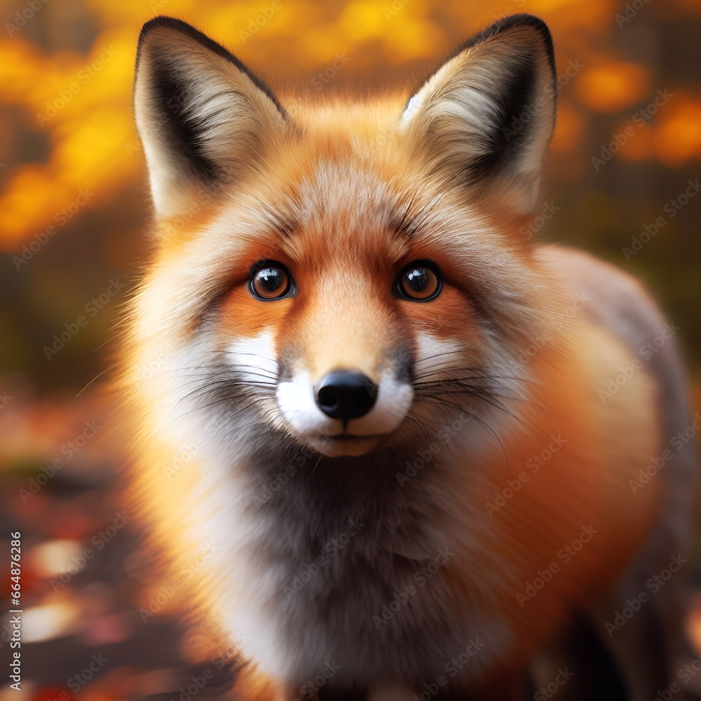 Fototapeta premium Generative AI close-up of a curious fox in the forest