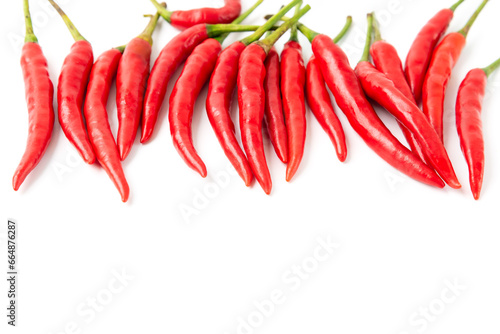 Red chili pepper isolated on white background. Set of ripe and fresh red chili peppers.
