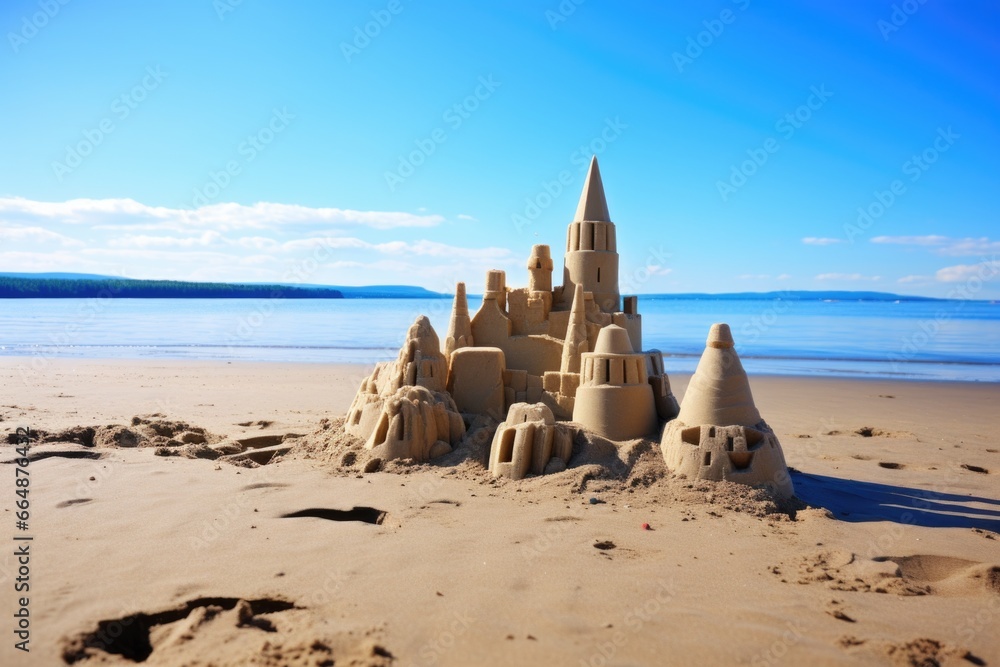 sandcastles of different sizes formed on a beach sandcastles of different sizes formed on a beach