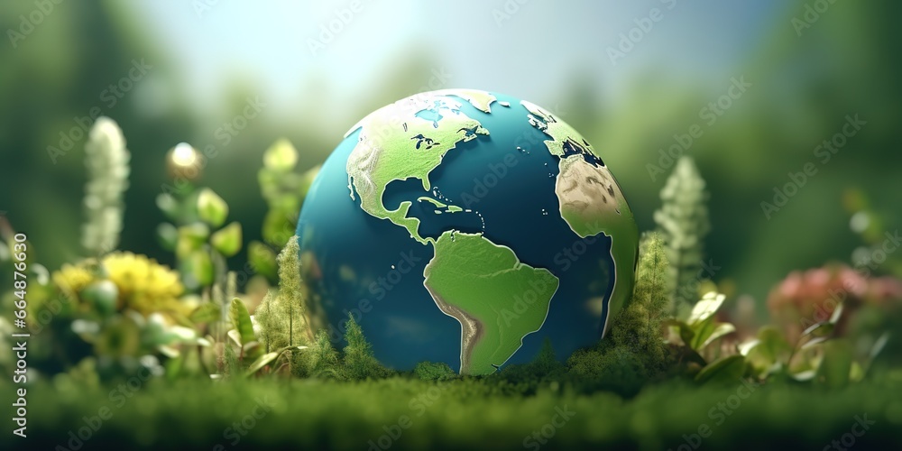 a miniature green earth in the photo in the middle of the forest. Generative AI a miniature green earth in the photo in the middle of the forest. Generative AI