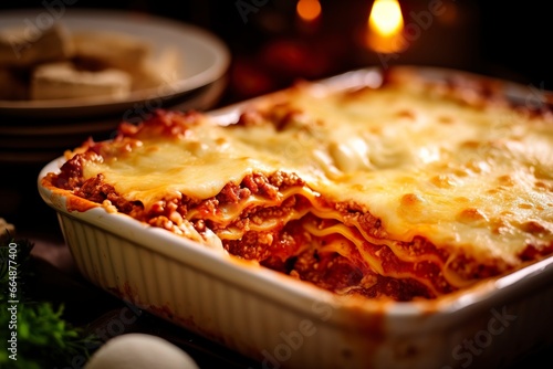 Traditional italian food lasagne with meat sauce. © MdImam