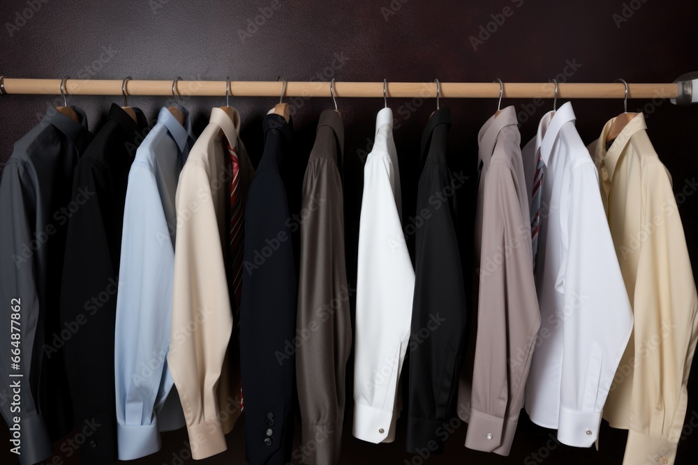 a showcase of different professional attire arranged on hangers