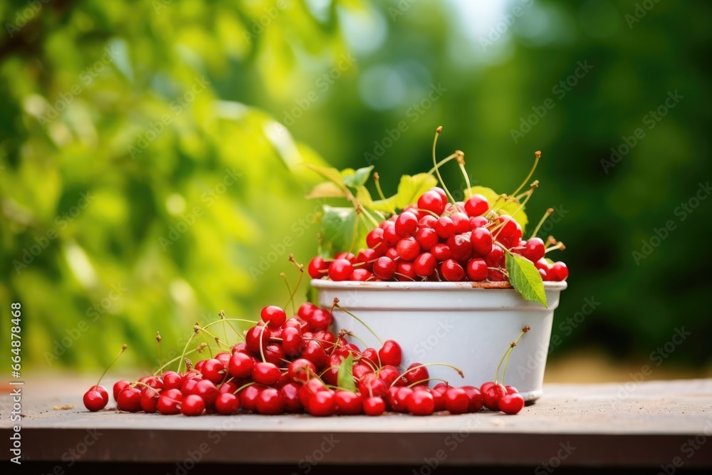 a bowl filled with freshly picked cherries a bowl filled with freshly picked cherries