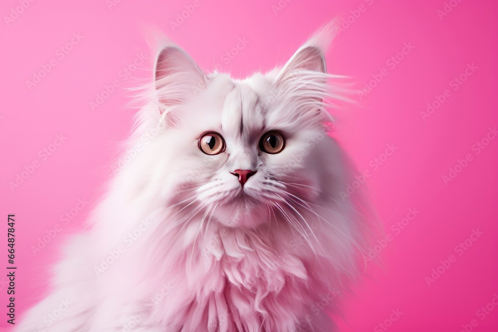 Pink colored cat on Pink Background.