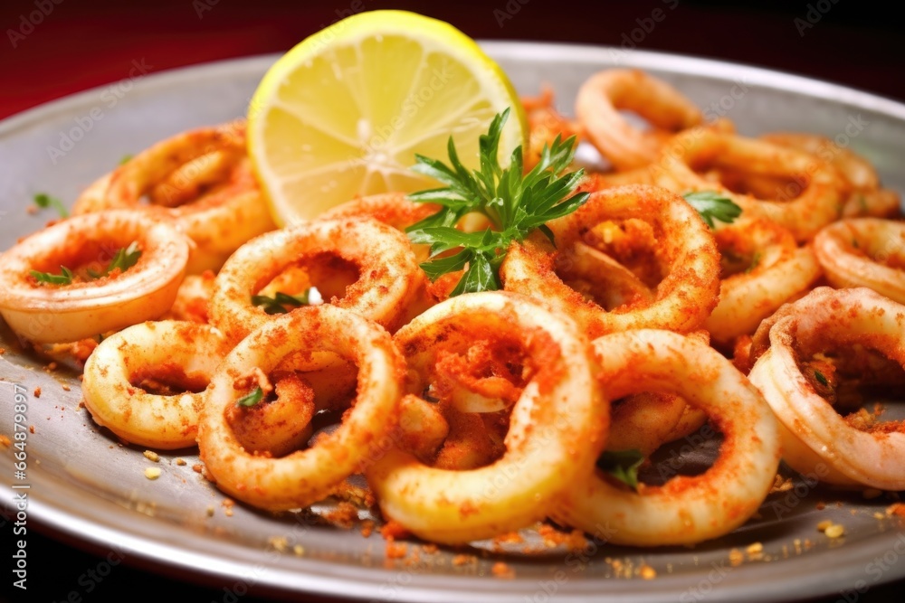 closeup of calamari rings adorned with a dash of spices closeup of calamari rings adorned with a dash of spices