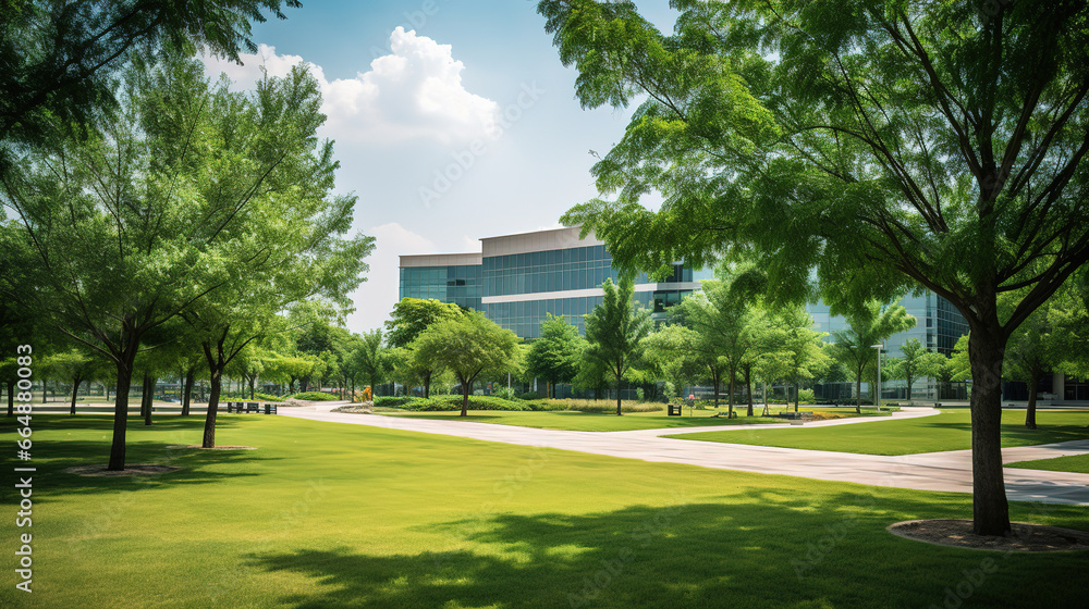 A Serene Corporate Park During a Sunny Afternoon