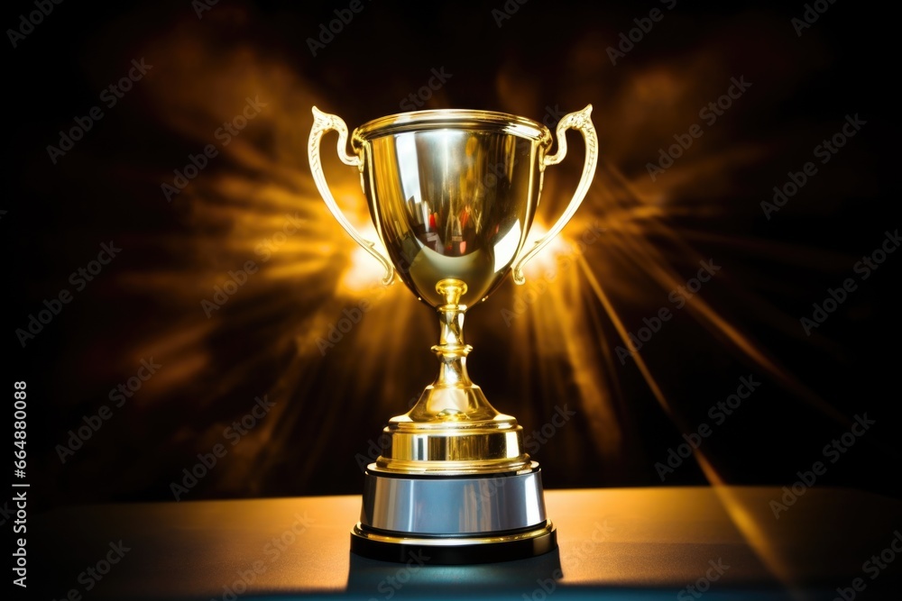 shiny gold trophy under direct spotlight shiny gold trophy under direct spotlight