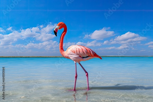 Pink Flamingo in the water.