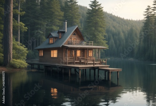 wooden house on the lake © emdadul