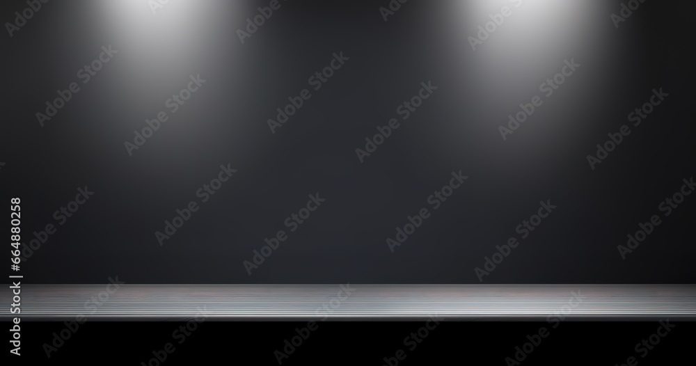 simple black background with spotlights from above. Generative AI simple black background with spotlights from above. Generative AI
