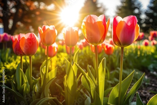 tulips bending towards the sunlight