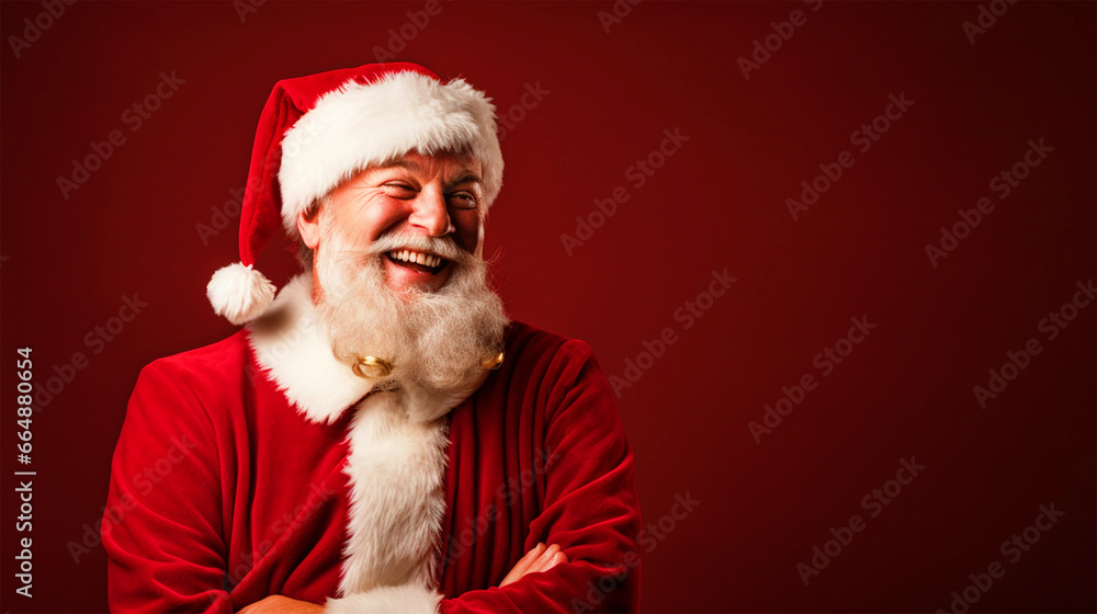 Happy Santa Claus on isolated red background - ai generative Happy Santa Claus on isolated red background - ai generative