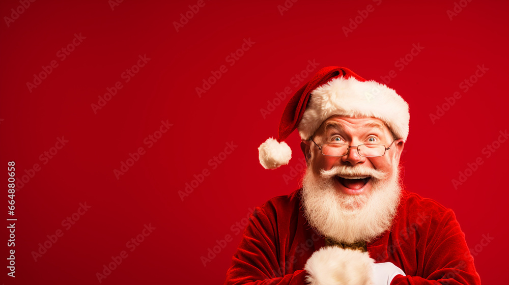 Happy Santa Claus on isolated red background - ai generative Happy Santa Claus on isolated red background - ai generative