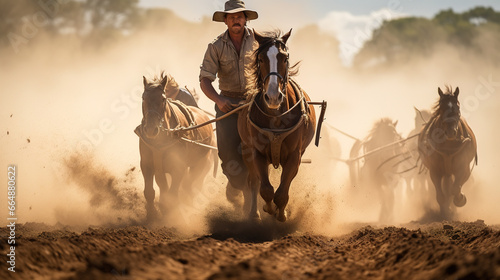 A Determined Farmer Plowing A Vast Open Field With A