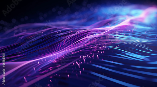 Abstract digital graphics Futuristic 3D Concept, AI and Big Data Technology background, cityscape, Information Digitalization Lines, Generative AI.