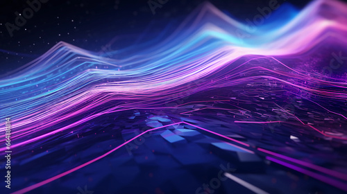 Abstract digital graphics Futuristic 3D Concept, AI and Big Data Technology background, cityscape, Information Digitalization Lines, Generative AI.