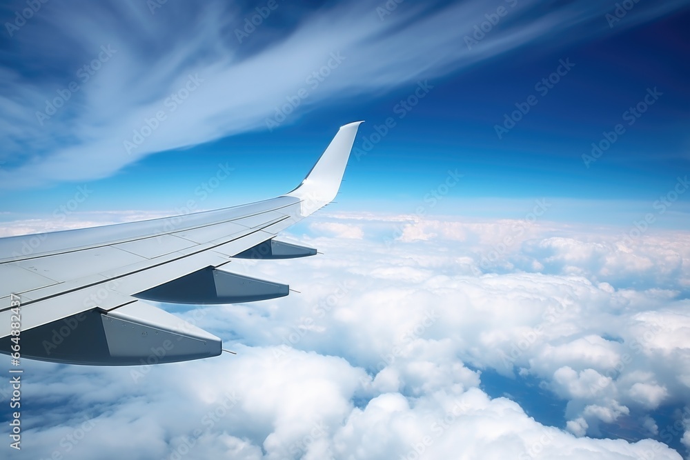 an aircraft wing over a cloudy sky an aircraft wing over a cloudy sky