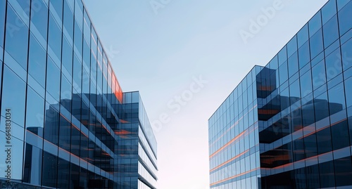 Two modern buildings with glass windows. Architecture design of buildings.