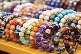 handcrafted bead bracelets on a display stand