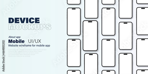 Smartphone mobile device Mockup app wireframe Fully Editable File light color Background 