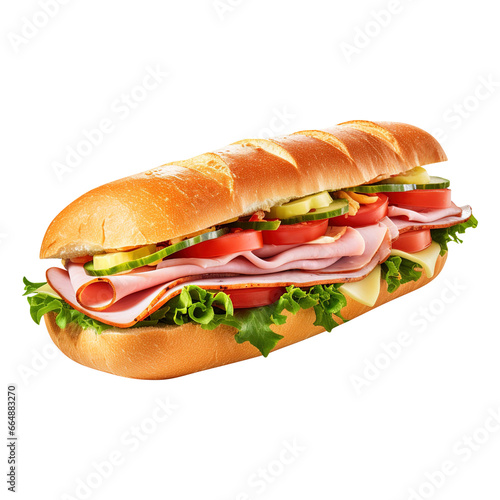 sandwich with ham and vegetables isolated on transparent background Remove png, Clipping Path © Vector Nazmul