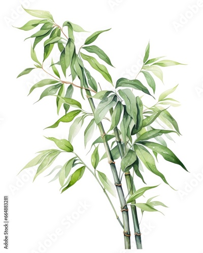 Watercolor bamboo clipart isolated on white background.