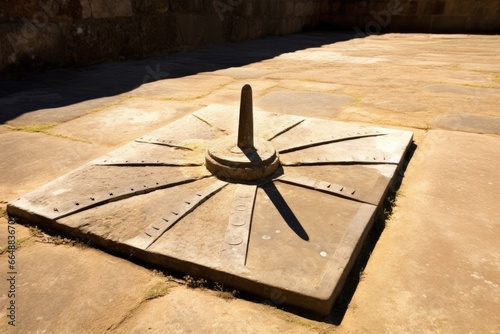 an ancient sundial under direct sunlight casting a sharp shadow