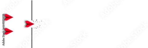 red plane is flying towards success, overcoming obstacles.Overcoming obstacles idea concept