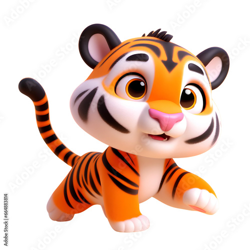  3D Cartoon Character of a Cute Tiger Animal