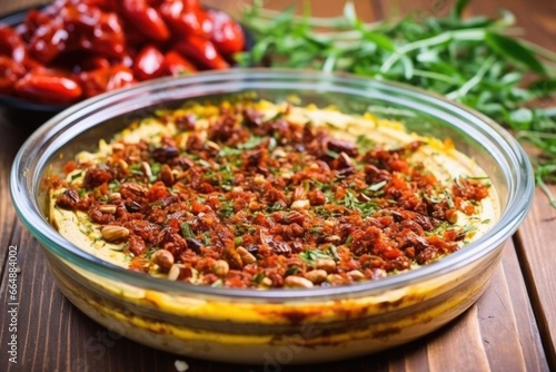 topping hummus with chopped sun-dried tomatoes
